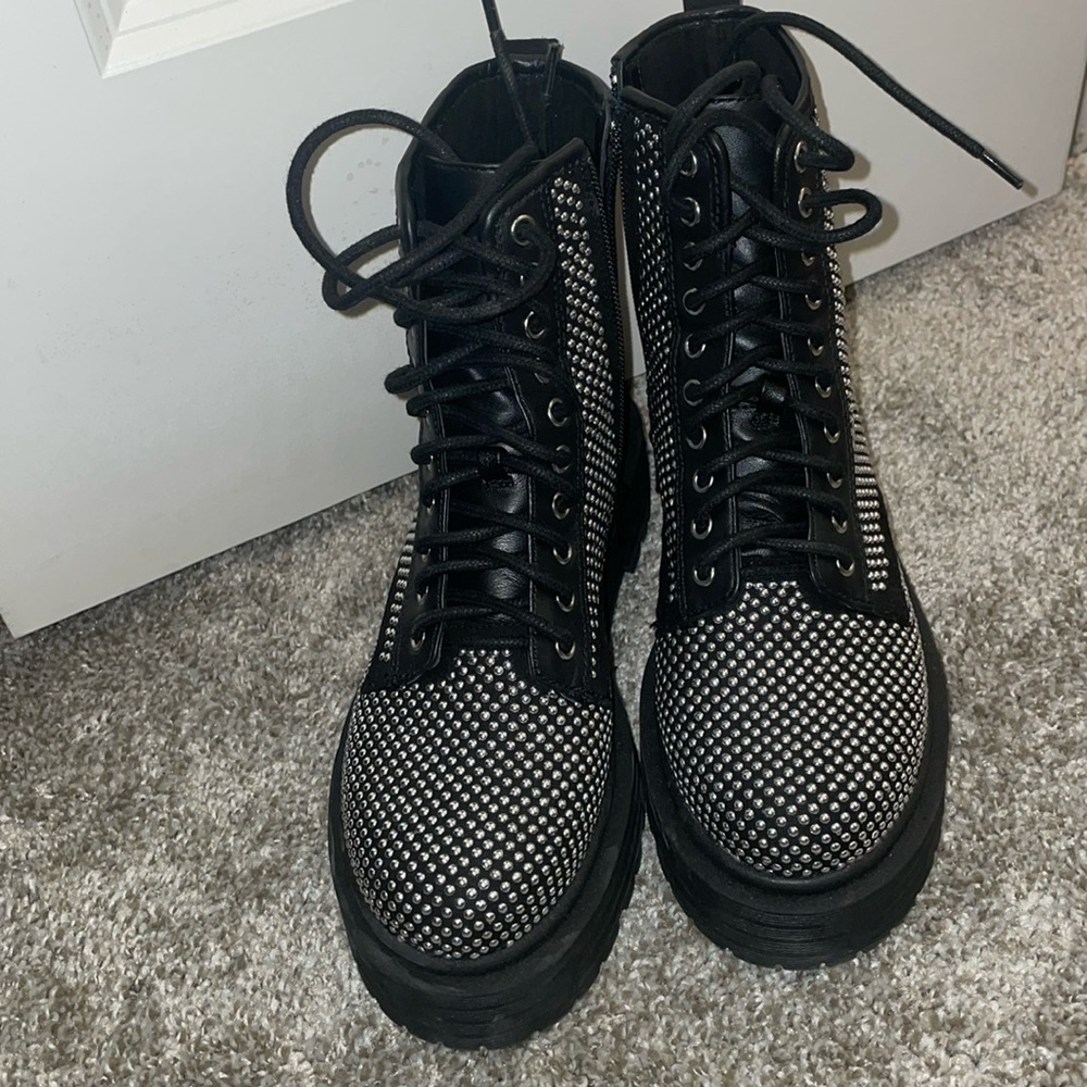 GB black boots with silver rhinestone’s.
